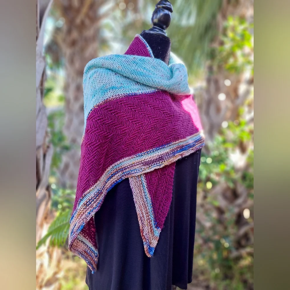 Hand Crafted OOAK Contemporary Elegant Striped Merino Wool Blue Purpl Knit Scarf - Picture 10 of 16